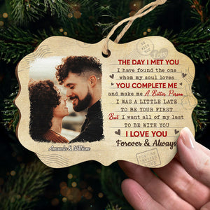 I Love You Forever - Personalized Custom Benelux Shaped Wood Photo Christmas Ornament - Upload Image, Gift For Couple, Husband Wife, Anniversary, Engagement, Wedding, Marriage Gift, Christmas Gift