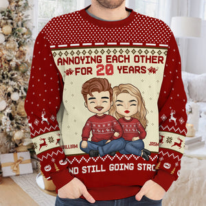 Annoying Each Other For Ages - Couple Personalized Custom Ugly Sweatshirt - Unisex Wool Jumper - Christmas Gift For Husband Wife, Anniversary