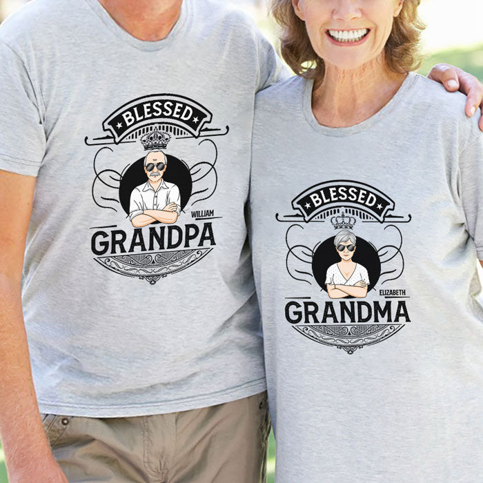 Blessed Grandpa & Grandma - Personalized Matching Couple T-Shirt - Gift for Couple, Husband Wife, Grandparents - Pawfect House