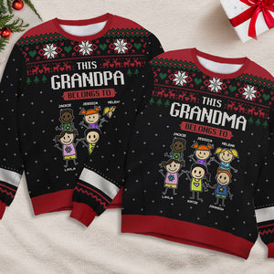 This Grandma Belongs To - Family Personalized Custom Ugly Sweatshirt - Unisex Wool Jumper - Christmas Gift For Grandma, Grandparents