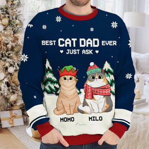 Best Cat Parents Ever - Personalized Custom Unisex Ugly Christmas Sweatshirt, Wool Sweatshirt, All-Over-Print Sweatshirt - Gift For Cat Lovers, Pet Lovers, Christmas Gift