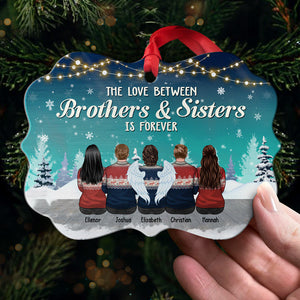 The Love Between Brothers & Sisters Is Forever - Personalized Custom Benelux Shaped Wood Christmas Ornament - Gift For Siblings, Christmas Gift