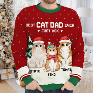 Best Cat Dad Ever - Personalized Custom Unisex Ugly Christmas Sweatshirt, Wool Sweatshirt, All-Over-Print Sweatshirt - Gift For Cat Lovers, Pet Lovers, Christmas New Arrival Gift