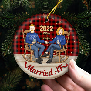 Husband Wife Married AF - Personalized Custom Round Shaped Ceramic Christmas Ornament - Gift For Couple, Husband Wife, Anniversary, Engagement, Wedding, Marriage Gift, Christmas Gift