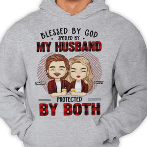 Blessed By God, Spoiled By My Husband - Gift For Couples, Personalized Unisex T-shirt, Hoodie.