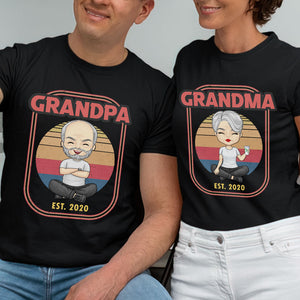 Cool Grandpa & Grandma At Sunset - Personalized Matching Couple T-Shirt - Gift For Couple, Husband Wife, Grandparents