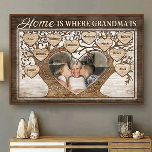 Home Is Where Grandma Is - Upload Image, Gift For Mom, Grandma - Personalized Horizontal Poster.