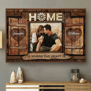 Home Is Where The Heart Is - Upload Image, Gift For Couples, Husband Wife - Personalized Horizontal Poster.