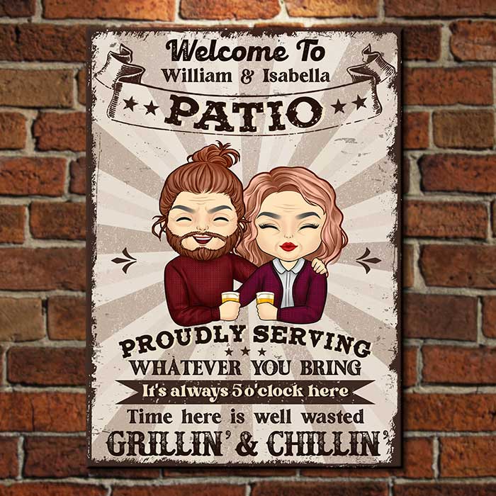 Time Here Is Well Wasted - Gift For Couples, Husband Wife, Personalized Metal Sign.