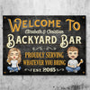 Welcome To Our Backyard Bar - Proudly Serving Whatever You Bring - Gift For Couples, Husband Wife, Personalized Metal Sign