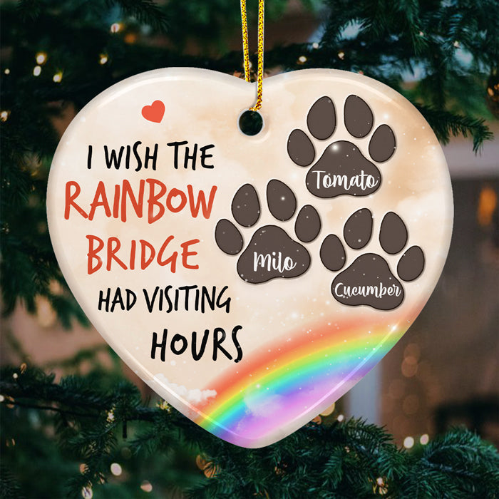 I Wish I Could Meet You At The Rainbow Bridge - Personalized Custom Heart Shaped Ceramic Christmas Ornament - Memorial Gift, Sympathy Gift, Christmas Gift