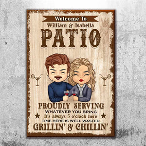 Welcome To Our Patio - Gift For Couples, Husband Wife, Personalized Metal Sign.