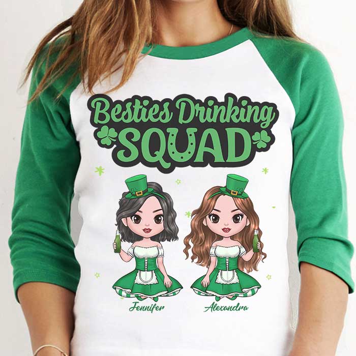 We're A Drinking Squad - Gift For Besties, Personalized St. Patrick's Day Unisex Raglan Shirt.