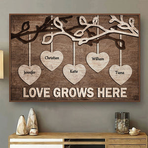 Love Grows Here - Personalized Horizontal Poster - Gift For Grandparents