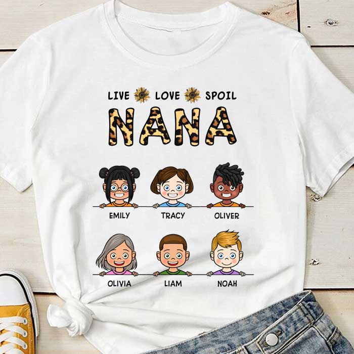 Live, Love, Spoil - Personalized Unisex T-Shirt For Grandmas.