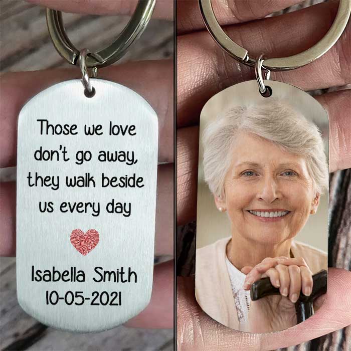 Those We Love Don't Go Away, They Walk Beside Us Every Day - Upload Image, Personalized Keychain.
