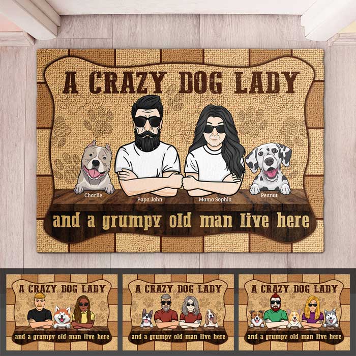 A Crazy Dog Lady, A Grumpy Old Man - Personalized Decorative Mat - Gift For Pet Lovers