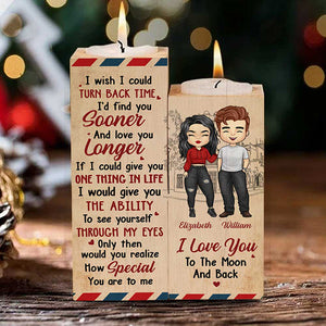 I Love You To The Moon And Back - Gift For Couples, Personalized Candle Holder.