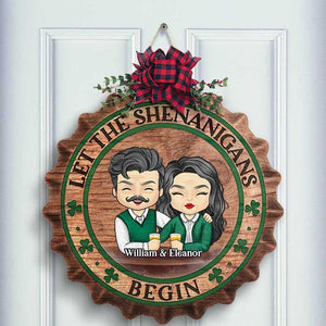 Let The Shenanigans Begin - Gift For Couples, Husband Wife, St. Patrick's Day, Personalized Shaped Wood Sign.