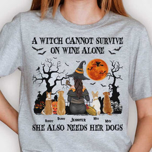 A Witch Cannot Survive On Wine Alone - Personalized Unisex T-Shirt, Halloween Ideas..