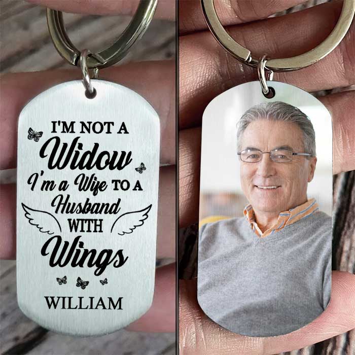 I'm A Wife To A Husband With Wings - Upload Family Photo - Personalized Keychain.