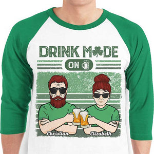 Turning On The Drinking Mode - Gift For Couples, Husband Wife, Personalized St. Patrick's Day Unisex Raglan Shirt.