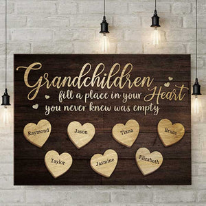 Grandchildren Fill A Place In Your Heart - Personalized Horizontal Canvas - Gift For Grandparents