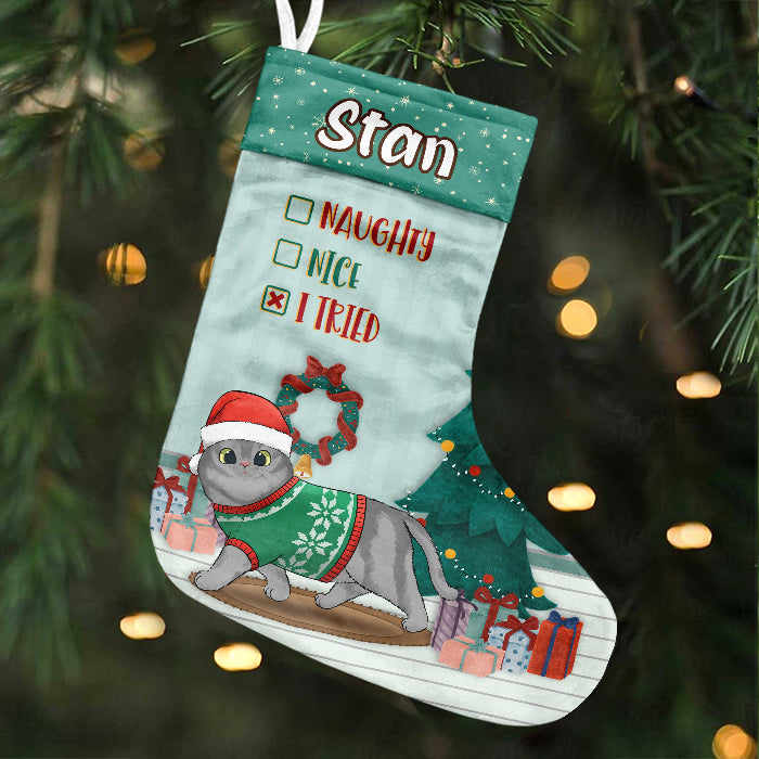 A Very Meowy Christmas - Walking Cat Christmas Costumes - Personalized Christmas Stocking.