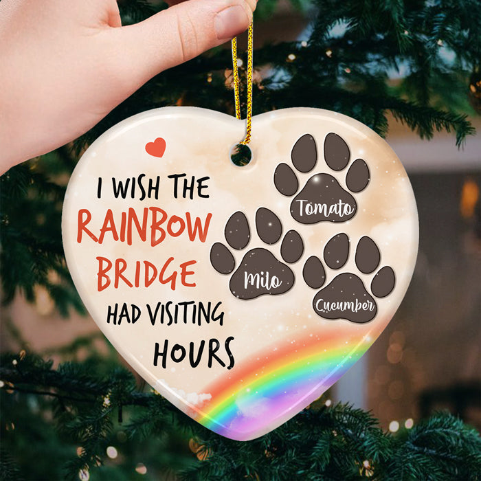 I Wish I Could Meet You At The Rainbow Bridge - Personalized Custom Heart Shaped Ceramic Christmas Ornament - Memorial Gift, Sympathy Gift, Christmas Gift