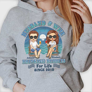 Husband And Wife Drinking Buddies For Life - Personalized Unisex T-shirt, Hoodie, Sweatshirt - Gift For Couple, Husband Wife, Anniversary, Engagement, Wedding, Marriage Gift