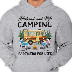 Husband And Wife, Camping Partner For Life - Personalized Unisex T-Shirt.