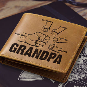 Grandpa And His Grandkids - Personalized Bifold Wallet - Gift For Dad, Grandpa
