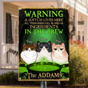 Halloween For Cats - A Witch Lives Here - All Trespassers Will Be Used As Ingredients - Personalized Metal Sign, Halloween Ideas.