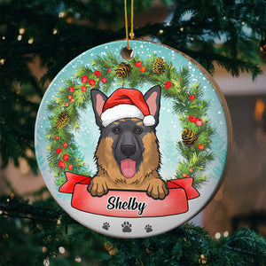 Merry Christmas With The Dog - Personalized Round Ornament.