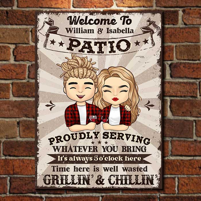 Time Here Is Well Wasted - Gift For Couples, Husband Wife, Personalized Metal Sign.