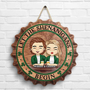 Let The Shenanigans Begin - Gift For Couples, Husband Wife, St. Patrick's Day, Personalized Shaped Wood Sign.