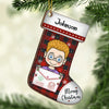 Happy Christmas With Kids - Personalized Custom Stocking Shaped Wood Christmas Ornament