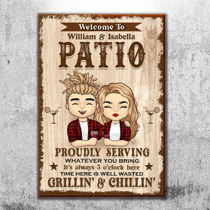 Welcome To Our Patio - Gift For Couples, Husband Wife, Personalized Metal Sign.