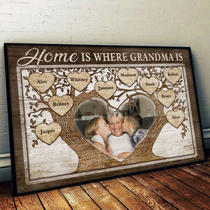Home Is Where Grandma Is - Upload Image, Gift For Mom, Grandma - Personalized Horizontal Poster.