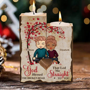 God Led Me Straight To You - Gift For Couples, Personalized Candle Holder.