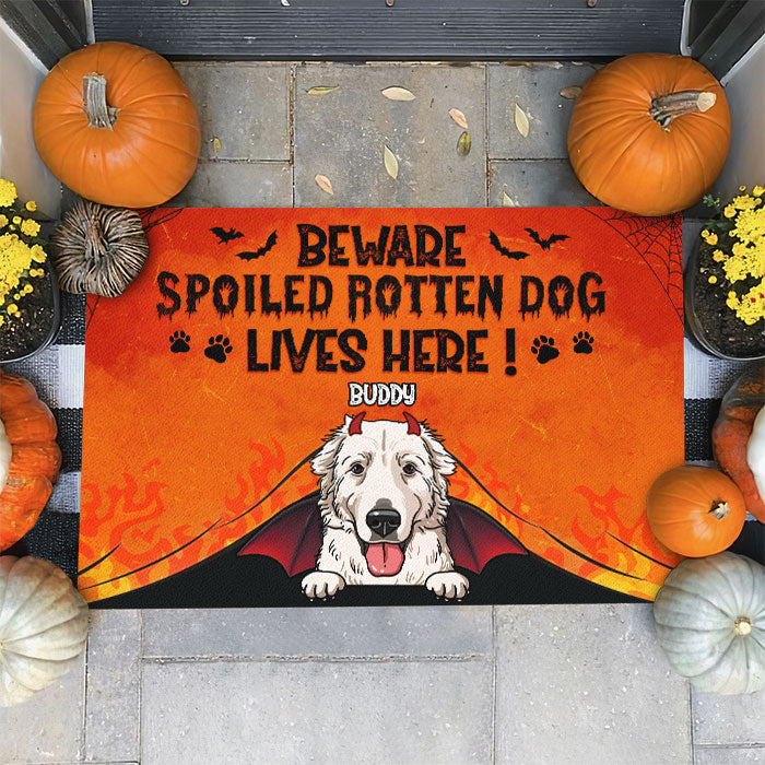 Beware Spoiled Rotten Dogs Live Here - Dogs Halloween - Personalized Decorative Mat.