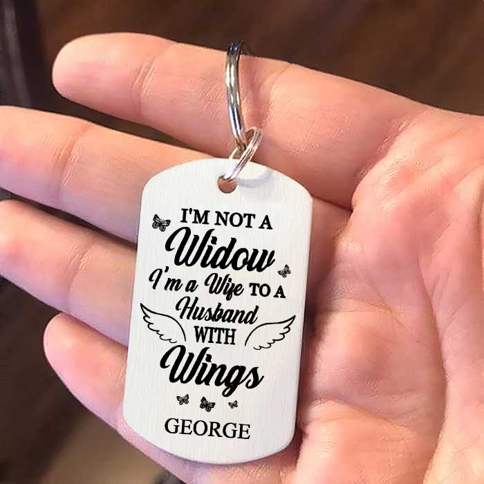 I'm A Wife To A Husband With Wings - Upload Family Photo - Personalized Keychain.