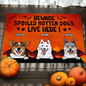 Beware Spoiled Rotten Dogs Live Here - Dogs Halloween - Personalized Decorative Mat.