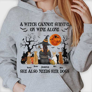 A Witch Cannot Survive On Wine Alone - Personalized Unisex T-Shirt, Halloween Ideas..