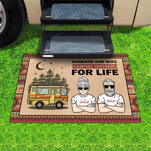 Husband & Wife Camping Partners For Life - Personalized Decorative Mat.
