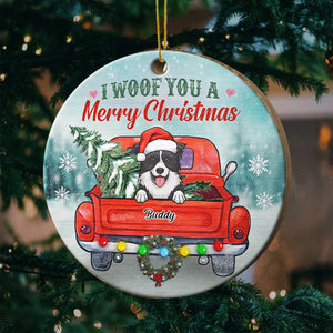 We Woof You A Merry Christmas - Personalized Round Ornament.