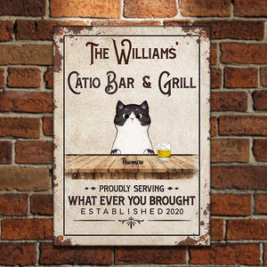 Catio Bar & Grill - Funny Personalized Cat Metal Sign.