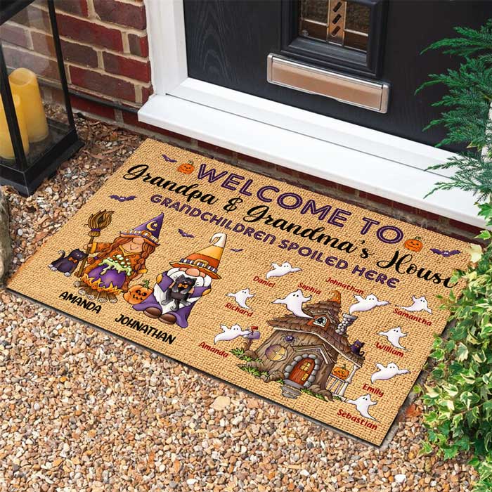 Grandchildren Spoiled Here On Halloween - Personalized Decorative Mat.