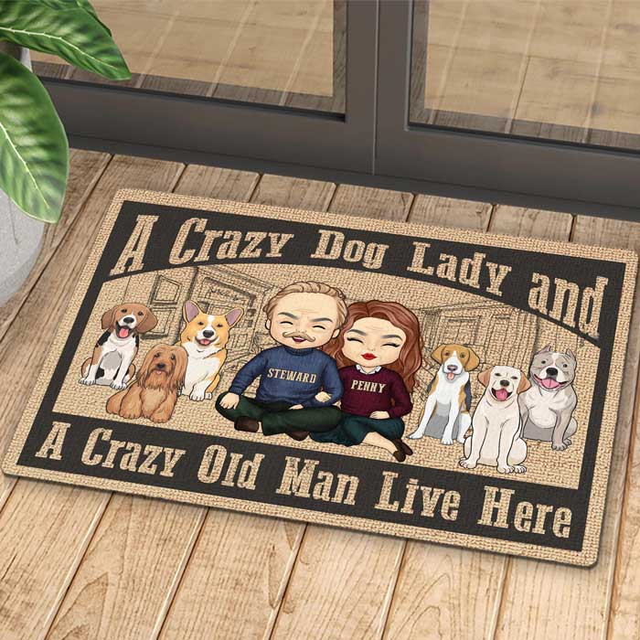 A Crazy Dog Lady Live Here, Sketch House - Personalized Decorative Mat.