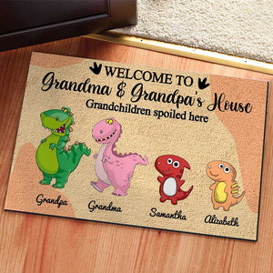 Welcome To Grandma And Grandpa's House. Grandchildren Spoiled Here - Personalized Decorative Mat.